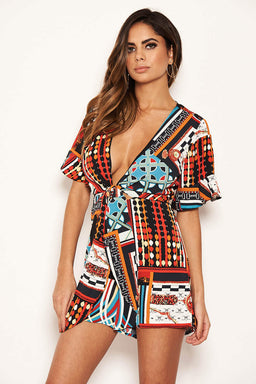 Multi Print Tie Top Playsuit
