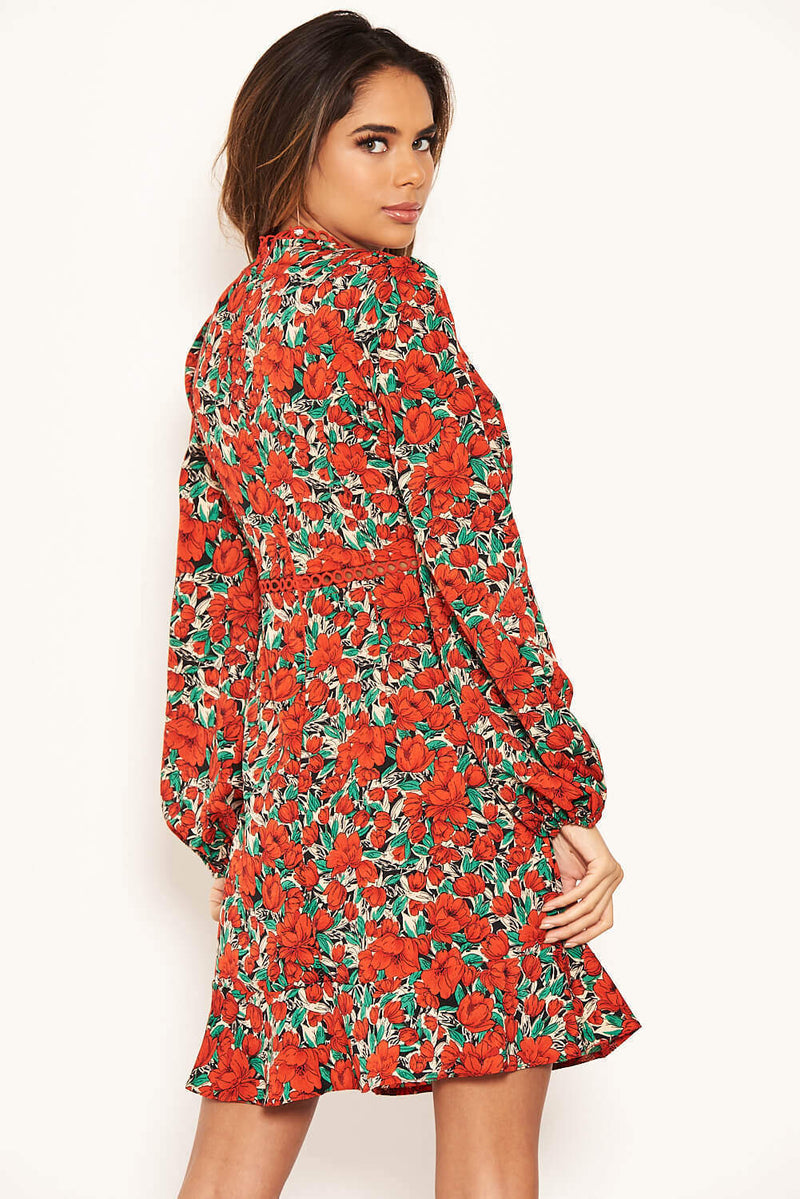 Red Floral Crochet Dress