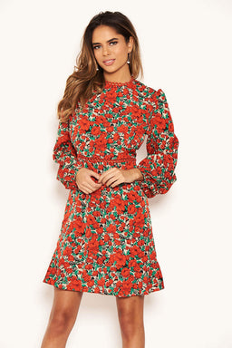 Red Floral Crochet Dress