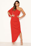 Red One Shoulder Asymmetric Split Dress