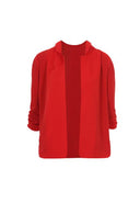 Red Blazer Jacket With Ruched Sleeves