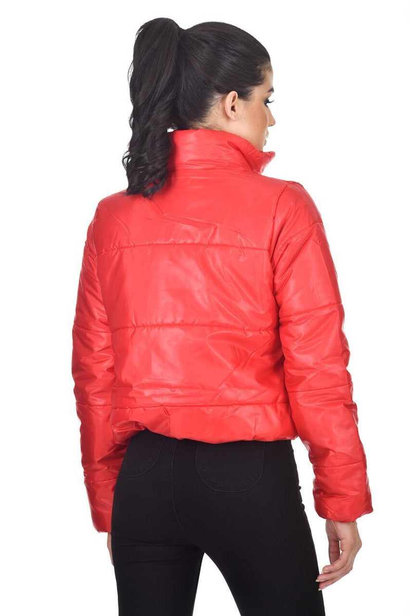 Red Wet Look Puffer Jacket