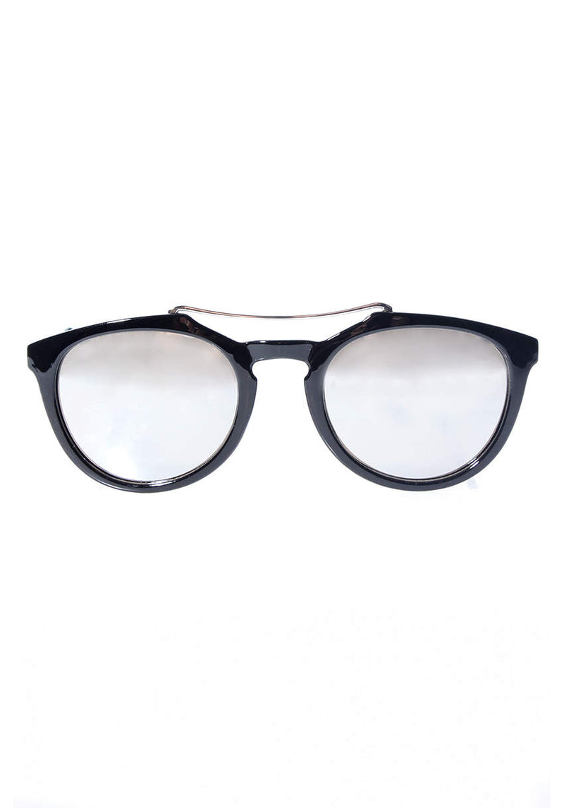 Black Mirrored Sunglasses with Metallic Bridge Detail