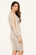 Silver Split Sleeve Ruched Bodycon Dress