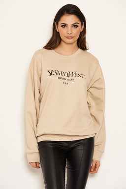 Stone Slogan Printed Sweatshirt