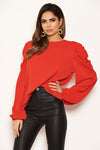 Red Puff Sleeve Loose Fit Top