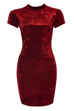 Red Velvet High Neck Bodycon  Dress