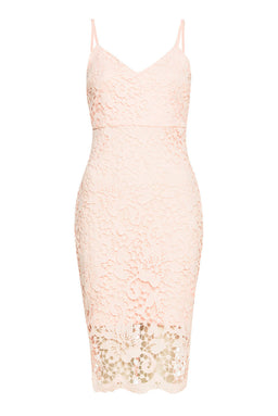 Pink Crochet Midi Dress With Spaghetti Straps