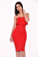 Red Notch Front Bodycon Dress
