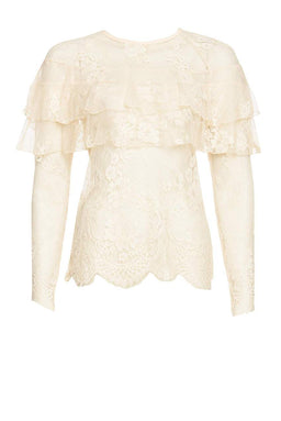 Champagne Long Sleeved Lace Frill Top
