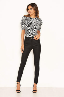 Zebra Printed Puff Sleeve Bodysuit