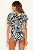 Zebra Printed Puff Sleeve Bodysuit